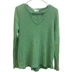 T.LA Anthropologie V-Neck Waffle Knit Long Sleeve Top Green size XS #54